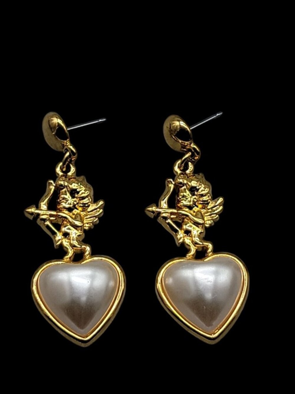 Jim Shore Post Earrings Cherub Dangling  Heart Mabe Pearl Rare Find Collectible